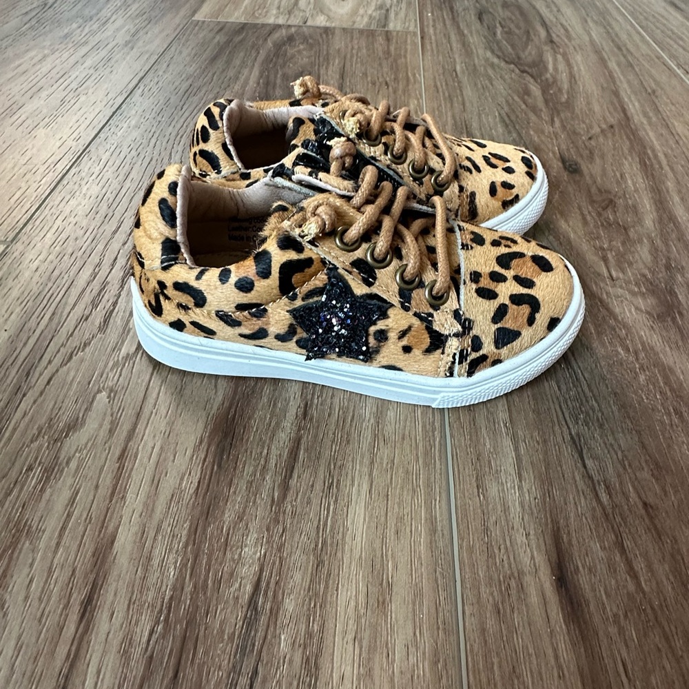 Leopard Print Kids Sneakers with Black Star